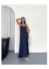 Kadın Askılı Ayrobin Uzun Elbise Cepli Oversize Model Sırtı Açık Göğüs Dekolteli - Yazlık