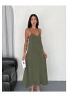Kadın Askılı Ayrobin Uzun Elbise Cepli Oversize Model Sırtı Açık Göğüs Dekolteli - Yazlık