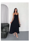 Kadın Askılı Ayrobin Uzun Elbise Cepli Oversize Model Sırtı Açık Göğüs Dekolteli - Yazlık