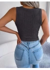 Kadın Askılı Bisiklet Yaka Güpüs Dekolteli Triko Crop Bluz
