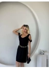 Kadın Askılı Soğuk Omuz Detaylı Modal Elbise