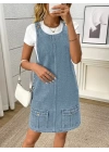 bysoca Kadın Günlük Asimetrik Kemer Denim Mini Etek - Siyah