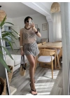 Kadın Askılı Yuvarlak Yaka Geometrik Desenli Triko Bluz