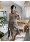 Kadın Askılı Yuvarlak Yaka Geometrik Desenli Triko Bluz