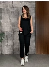 Kadın Askılı Yuvarlak Yaka Viskon Iki Iplik Bluz Ve Eşofman Altı Ikili Takım