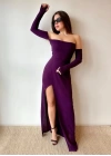 Kadın Bacak Dekolteli Staplez Kol Eldiven Detay Fırsat ürün Elbise