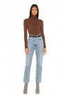 bysoca Kadın Kahverengi Balıkçı Yaka Uzun Kollu Vücudu Saran Sandy Kumaş Tanga Basic Bodysuit