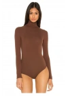 bysoca Kadın Kahverengi Balıkçı Yaka Uzun Kollu Vücudu Saran Sandy Kumaş Tanga Basic Bodysuit