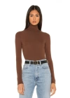bysoca Kadın Kahverengi Balıkçı Yaka Uzun Kollu Vücudu Saran Sandy Kumaş Tanga Basic Bodysuit