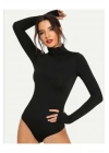 Kadın Balıkçı Yaka Boğazlı Parmak Geçirmeli Bodysuit