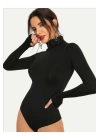 Kadın Balıkçı Yaka Boğazlı Parmak Geçirmeli Bodysuit