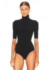 Kadın Siyah Yarım Kol Balıkçı Yaka Alttan Çıtçıtlı Çift Kat İpek Jarse Basic Tanga Bodysuit