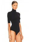 Kadın Siyah Yarım Kol Balıkçı Yaka Alttan Çıtçıtlı Çift Kat İpek Jarse Basic Tanga Bodysuit