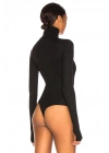 bysoca Kadın Siyah Balıkçı Yaka Göğüs Dekolteli Uzun Kollu Parmak Geçmeli İpek Jarse Bodysuit