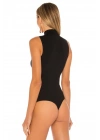 Kadın Siyah Balıkçı Yaka Sıfır Kollu Esnek İpek Jarse Kumaş Çıtçıtlı Basic Tanga Bodysuit