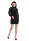 bysoca Kadın Balıkçı Yaka Tül Balon Kollu Vücudu Saran Bodycon Mini Davet Elbisesi - Siyah