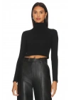 Kadın Siyah Balıkçı Yaka Uzun Kol Çift Kat İpek Jarse Basic Crop Top