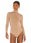 Kadın Bej Balıkçı Yaka Ipek Jarse Bodysuit