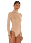 Kadın Bej Balıkçı Yaka Ipek Jarse Bodysuit