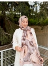 Kadın Bej Büyük Gül Floral Çiçek Desenli Bambu Dokuma Soft Yumuşak Şal
