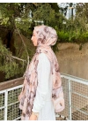 Kadın Bej Büyük Gül Floral Çiçek Desenli Bambu Dokuma Soft Yumuşak Şal
