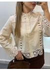 Kadın Bej Etnik Fisto Dantelli Tasarım Motifli Pamuklu Keten Pinterest Bohem Gömlek Bluz