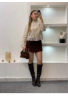 Kadın Bej Etnik Fisto Dantelli Tasarım Motifli Pamuklu Keten Pinterest Bohem Gömlek Bluz