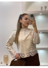 Kadın Bej Etnik Fisto Dantelli Tasarım Motifli Pamuklu Keten Pinterest Bohem Gömlek Bluz