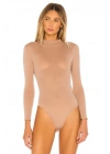 Kadın Bej Uzun Kollu Ipek Jarse Bodysuit