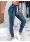 Kadın Belden Bağlamalı Cepli Yüksek Bel Kot Pantolon