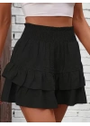 Kadın Beli Lastikli Eteği Fırfırlı Mini Etek