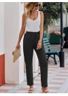 Kadın Beli Lastikli Keten Pantolon