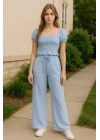 Kadın Beli Lastikli Pol Paça Pantolon