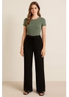 Kadın Beli Lastikli Pol Paça Pantolon