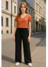 Kadın Beli Lastikli Pol Paça Pantolon
