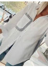 Kadın Beyaz Çizgili Panel Detaylı Pamuklu Oversize Sırtı Pencereli Gömlek Bluz