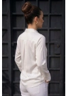 Kadın Beyaz Düz Renk Dokuma Uzun Kollu Manşetli Düğmeli Pamuklu Viskon Basic Gömlek