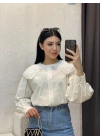 Kadın Beyaz Vintage Geniş Dantel Yakalı Uzun Balon Kol Pamuklu Pinterest Gömlek Bluz