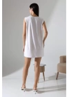bysoca Kadın Beyaz Oversize Vatka Detaylı Kolsuz Bisiklet Yaka Basic Viskon Tunik Elbise