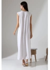 bysoca Kadın Beyaz Oversize Sıfır Kol Bisiklet Yaka Uzun Maxi Basic Viskon Jile İçlik Tunik Elbise