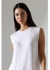 bysoca Kadın Beyaz Oversize Sıfır Kol Bisiklet Yaka Uzun Maxi Basic Viskon Jile İçlik Tunik Elbise