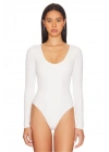 Kadın Beyaz Derin U Yaka Uzun Kollu Alttan Çıtçıtlı Çift Kat İpek Jarse Basic Tanga Bodysuit