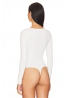 Kadın Beyaz Derin U Yaka Uzun Kollu Alttan Çıtçıtlı Çift Kat İpek Jarse Basic Tanga Bodysuit