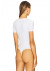 Kadın Beyaz V Yaka Kısa Kollu Alttan Çıtçıtlı Çift Kat Sandy Kumaş Basic Tanga Bodysuit