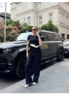 Kadın Bisiklet Yaka Asimetrik Kesim Atlet Detay Bluz Ve Yüksek Bel Bol Paça Pantolon Ikili Takım