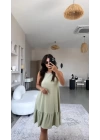 Kadın Bisiklet Yaka Eteği Volanlı Bürümcük Elbise