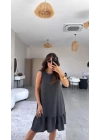 Kadın Bisiklet Yaka Eteği Volanlı Bürümcük Elbise