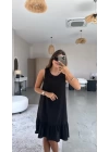 Kadın Bisiklet Yaka Eteği Volanlı Bürümcük Elbise