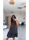 Kadın Bisiklet Yaka Eteği Volanlı Bürümcük Elbise