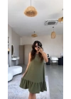 Kadın Bisiklet Yaka Eteği Volanlı Bürümcük Elbise